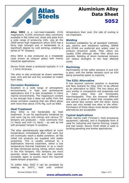 Aluminium Alloy 5052 Data Sheet .